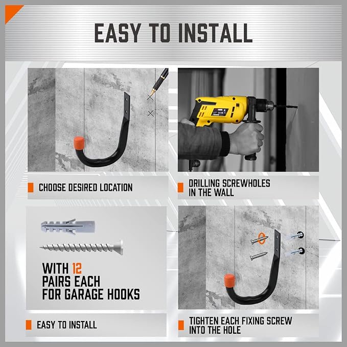 HORUSDY 6 Pack Garage Hooks, Utility Hooks, Garage Hook Heavy Duty Wall Hook - Image 6