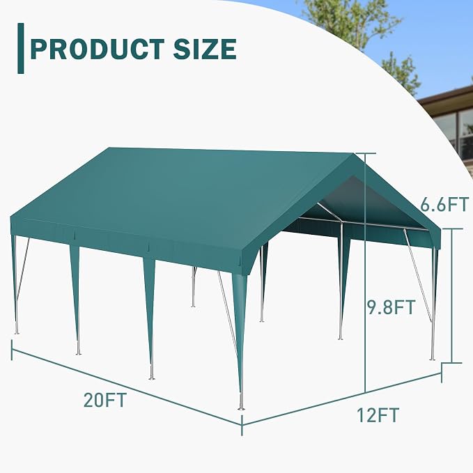 12x20ft Heavy Duty Carport Outdoor Car Canopy UV Resistant Waterproof Party - Image 2