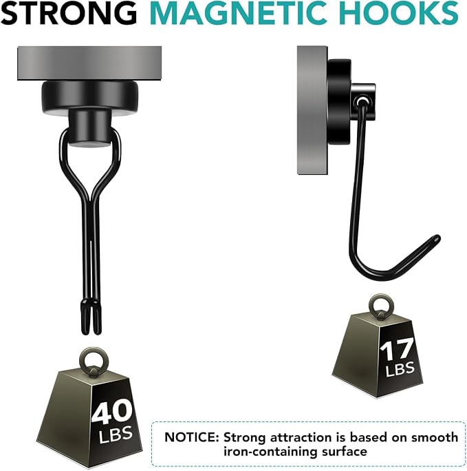 DIYMAG Black Magnetic Hooks, 110LBS Strong Magnetics Heavy Duty, Magnet Hook - Image 3