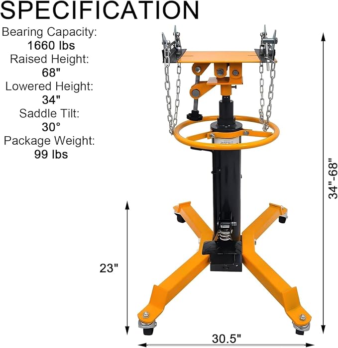Transmission Jack 1660 lbs/ 0.75 Ton Capacity Hydraulic Telescopic Transmission - Image 6