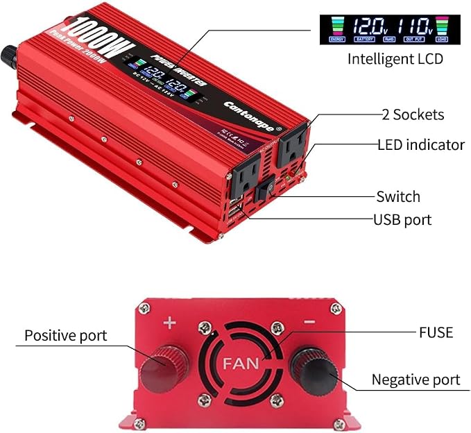 1000W/2000W Car Power Inverter DC 12V to 110V/120V AC Converter - Image 3