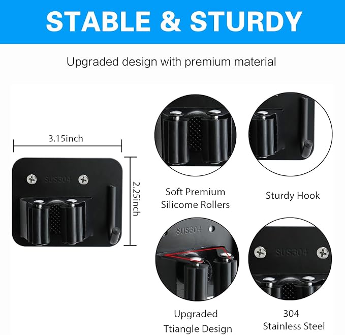5 Pack Broom Holder Heavy Duty Stainless Steel Broom Hanger - Image 2