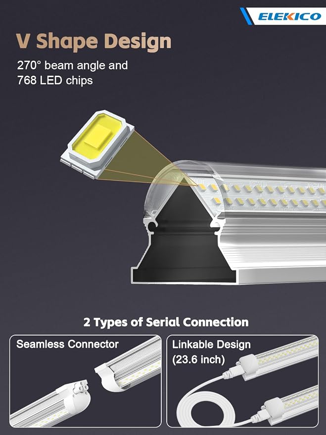 12 Pack Super Bright 100w 8ft Led Shop Light, 15000lm 5000k V Shape 8' Led Shop - Image 2