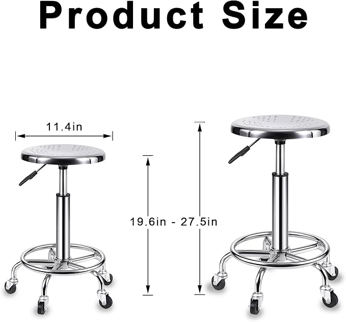 Rolling Stool, Stainless Steel Workbench Stool, Adjustable Swivel Stool Medical - Image 3