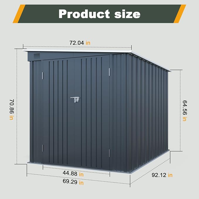 6x8 FT Lean to Shed with Lockable Double Doors, Metal Outdoor Storage Shed with - Image 2