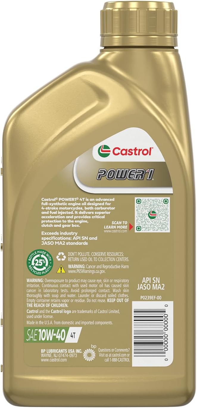 Castrol Power1 4T 10W-40 Full Synthetic Motorcycle Oil, 1 Quart - Image 3