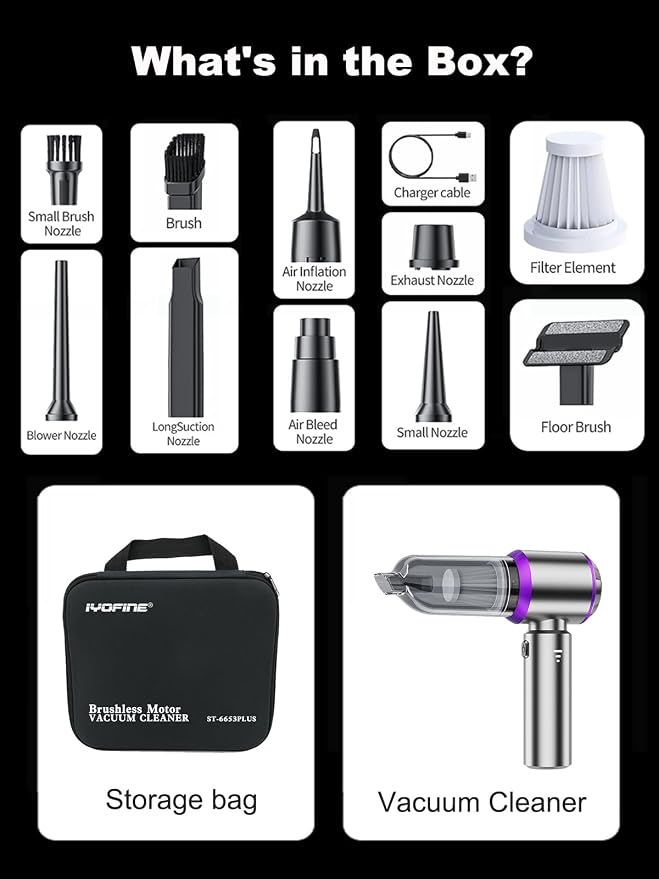 Vacuum/Air Duster 80, 000RPM Super Power Mini Car Vacuum Cleaner 4-in-1 air - Image 8