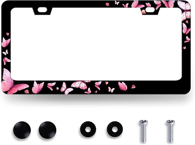 Butterfly License Plate Frame Pink Butterflies License Plate Stainless Steel by MUAWUOIK