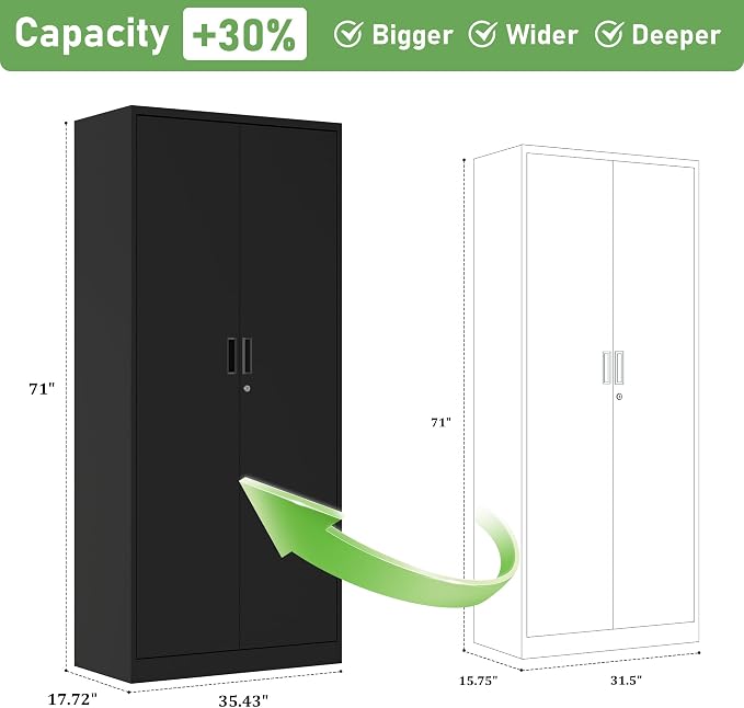 Washemba 71" Metal Garage Storage Cabinet, 2 Locked Doors and 5 Adjustable - Image 3