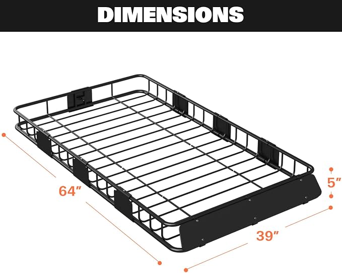 WEIZE 64" x 39" x 5" 200lb Heavy Duty Roof Rack Carrier Basket - Image 2