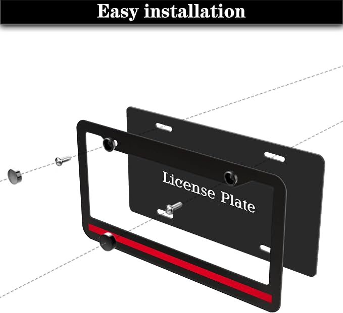 License Plate Cover Black and Red License Plate Frames Firefighter Red Line - Image 7
