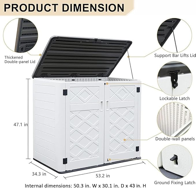 KINYING Horizontal Outdoor Storage Shed, 47 Cu.ft Resin Outdoor Storage Cabinet - Image 4