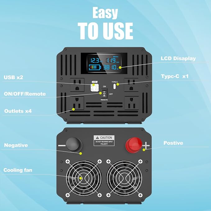4000 Watt Modified Sine Wave Inverter, 12V Power Inverter, Four 110 / 120V DC - Image 3