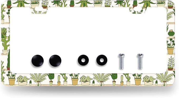 Cute Cactus License Plate Frame Tropical License Plate Holder Stainless Steel by RNKATIH