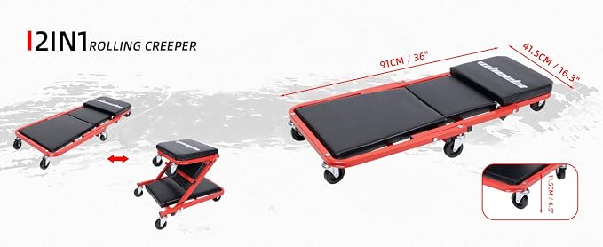 Mechanic Creeper 36 Inches 2 Modes Z Seat 340 lbs Capacity, Foldable Garage - Image 7
