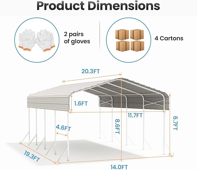 12x20' Heavy Duty Metal Carport – Sturdy Structure, All-Weather Protection - Image 2
