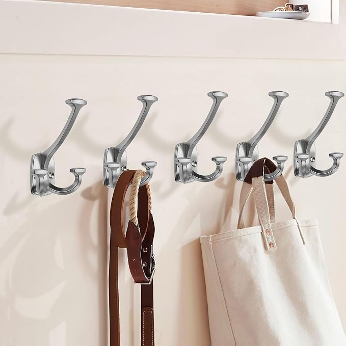 Large Wall Double-Sided Hook 5 Pack Brushed Satin Nickel Hook Decorative Heavy - Image 4