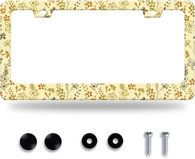 Yellow Wild Flowers License Plate Frame Colorful Flower Floral License Plate by GORSNKYE