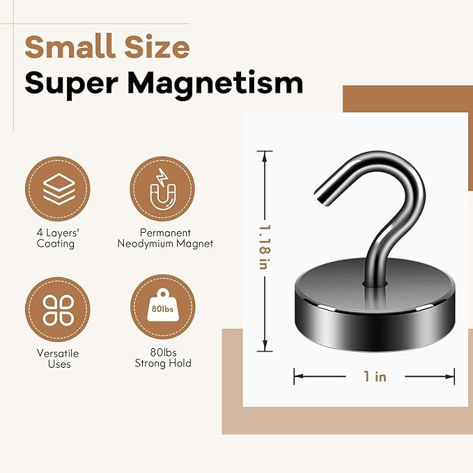 Neosmuk Magnetic Hooks, Cruise Ship Essentials, 80lb+ Heavy Duty Magnetic Hooks - Image 5