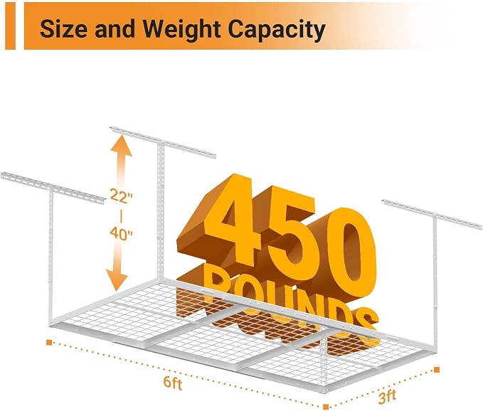 3x6ft Overhead Garage Storage Rack, Heavy Duty Metal Ceiling Shelf, 450lbs - Image 2