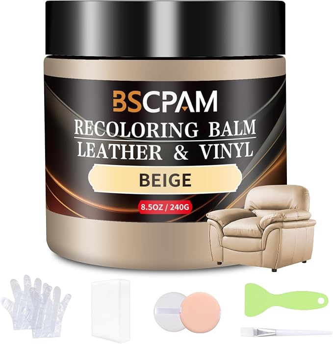 Beige Leather Recoloring Balm, Leather Couch Scratch/Stain Remover, Leather by BSCPAM