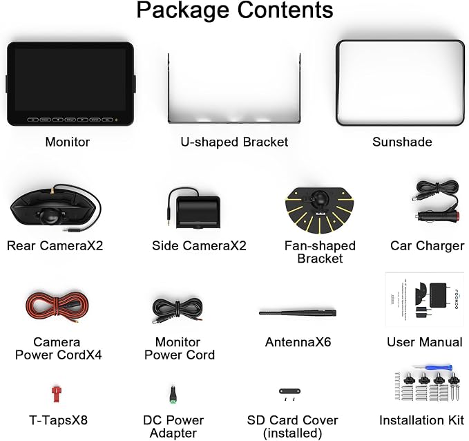 Fookoo HD 10" Wireless 4 RV Backup Camera System - Image 9