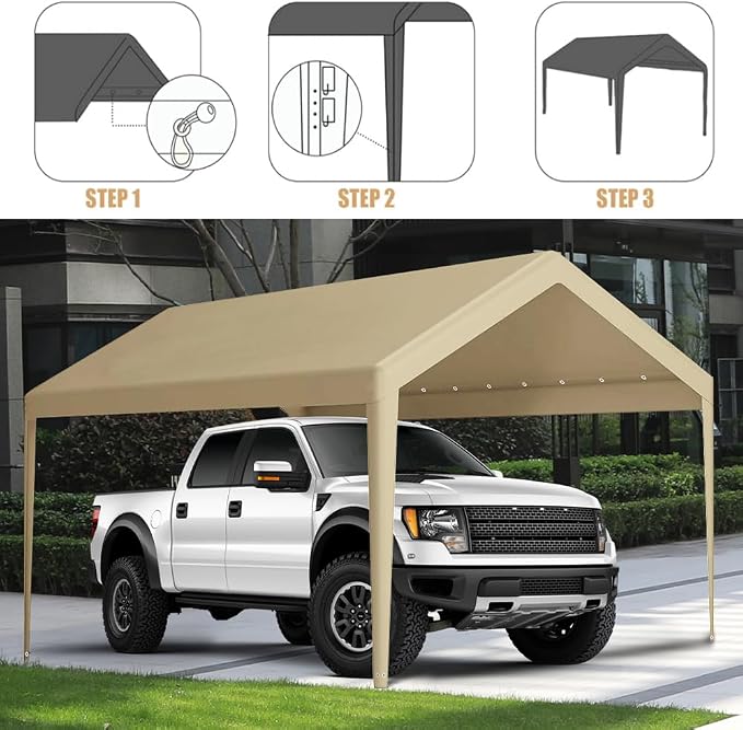 Rutile 10 x 20 FT Carport Replacement Cover, Heavy Duty Car Tarp Canopy Tent - Image 4