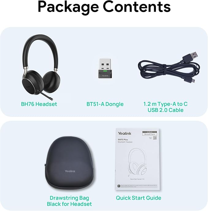 Yealink BH76 Wireless Headset Active Noise Cancelling Bluetooth Headphone - Image 3
