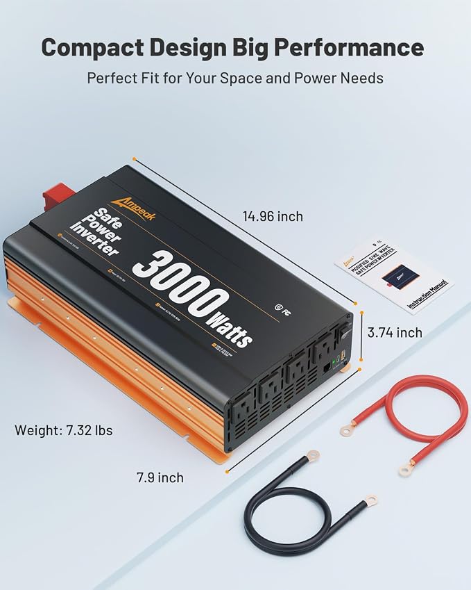 Ampeak 3000W Power Inverter, Inverter 12V to 110V Modified Sine Wave, High - Image 5