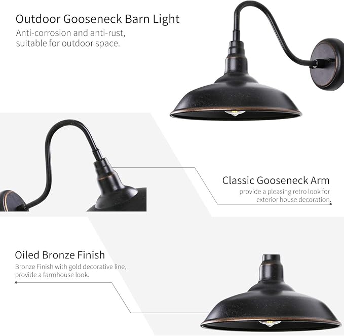 Gooseneck Outdoor Light Fixture, Bronze Porch Lighting, Gooseneck Wall Sconce - Image 7