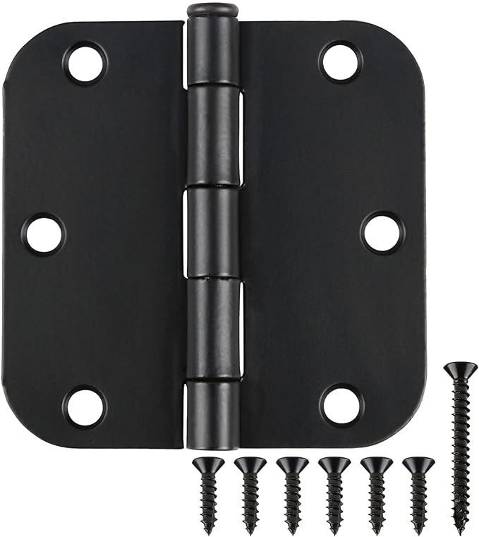 Matte Black Door Hinges 3.5 Inch Rounded 12 Pack Interior 3 1/2" Flat Iron by TDCHINGES