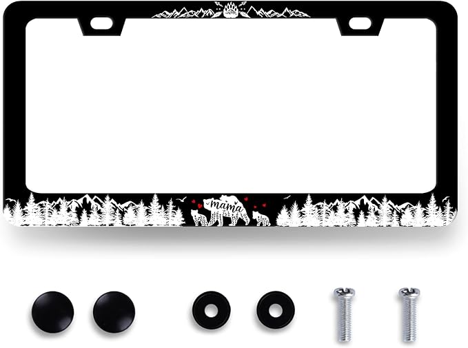 Mama Bear with Mountain License Plate Frame Forest Mountains License Plate by MUAWUOIK