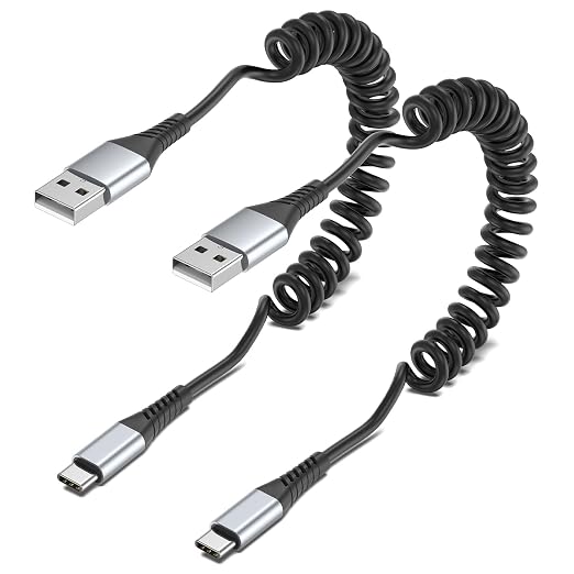 Coiled USB C Cable, 2 Pack USB Type C Coiled Cable by PEAKLIFT