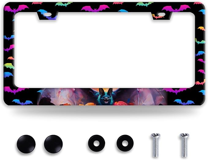 Bat License Plate Frame Funny Gothic License Plate Frames Stainless Steel by BRAGHRTED