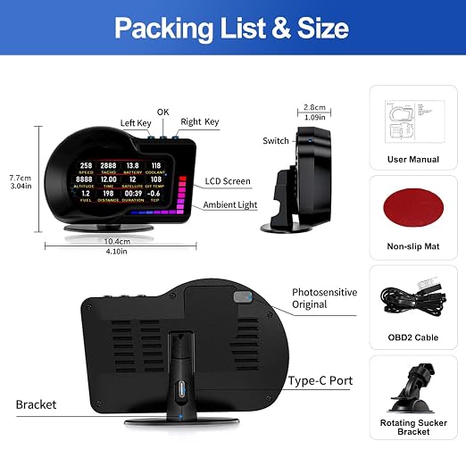 Head Up Display HUD F16 with OBD2 + GPS Dual System Digtial Speedometer - Image 9
