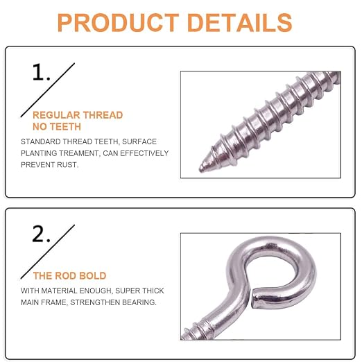 6-Pack 304 Stainless Steel Screw Eyes 3.2", Heavy Duty Screw in Eye Hooks Ring - Image 5