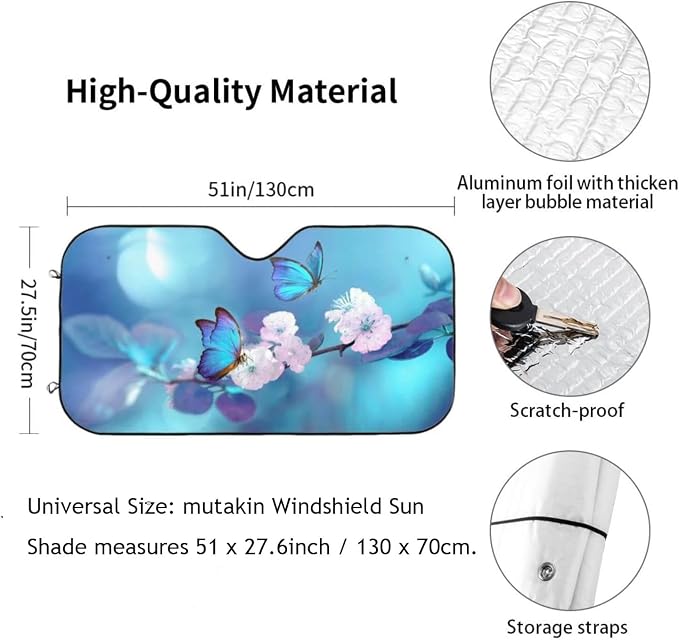 Blue Butterfly Flower Car Windshield Sunshade Front Window Sun Visor Protector - Image 2