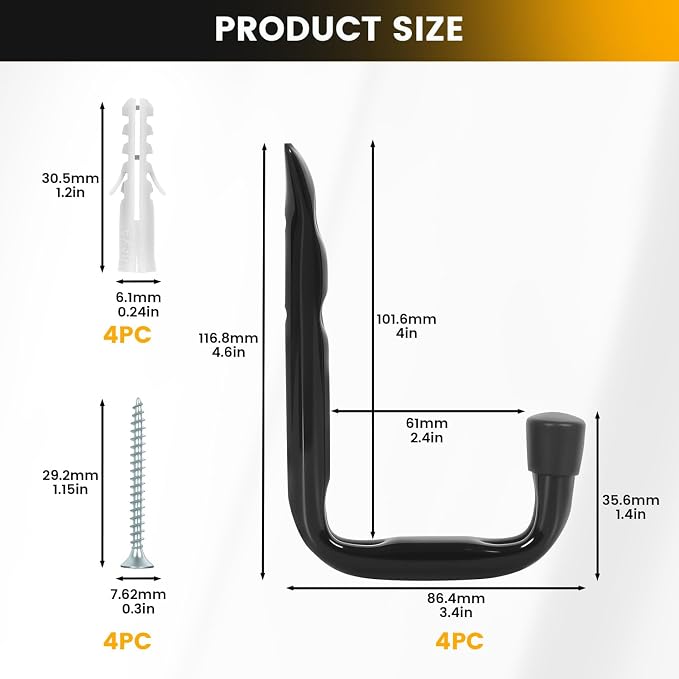8-Pack Heavy Duty Garage Hooks for Hanging 50 lbs, 8” & 3.5” J Utility Hooks - Image 3