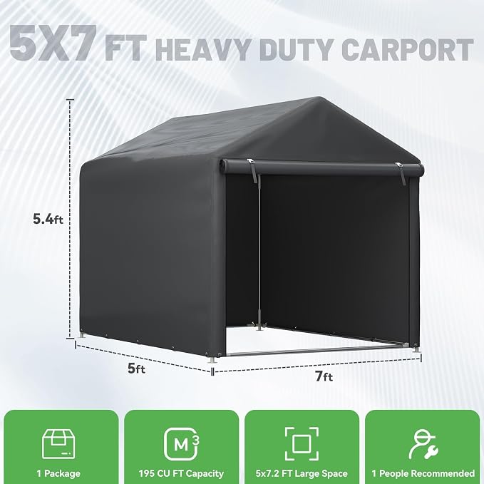 EROMMY 5x7 FT Carport Storage Shed, Heavy Duty Outdoor Storage Shed - Image 2