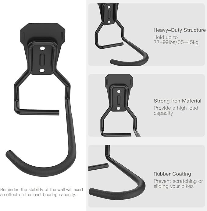 Bike Wall Mount with Fixed Hook, Heavy Duty Bike Storage Rack, Bike Rack - Image 4