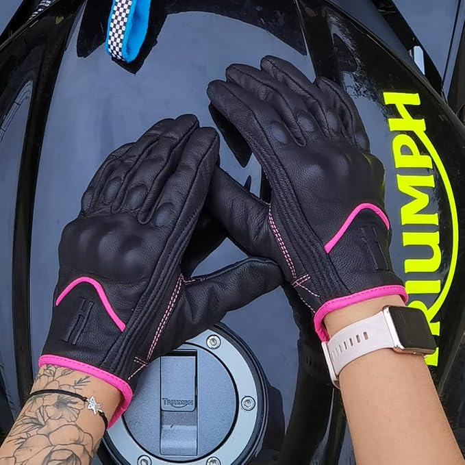 Harssidanzar Women's Motorcycle Gloves, Leather Motorcycle Gloves, Motorbike - Image 3