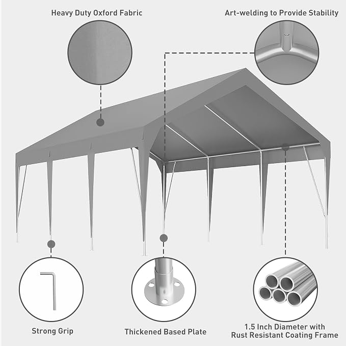 13x20ft Heavy Duty Carport Outdoor Car Canopy UV Resistant Waterproof Party - Image 3