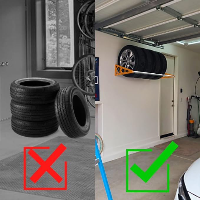 Tire Rack Wall Mount Adjustable 31"-56" Tire Storage Rack Wall Mount Wheel Rack - Image 6