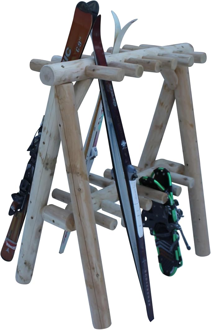 13-Place Freestanding Log Ski Rack Holder, Indoor & Outdoor Snowboard Racks - Image 8