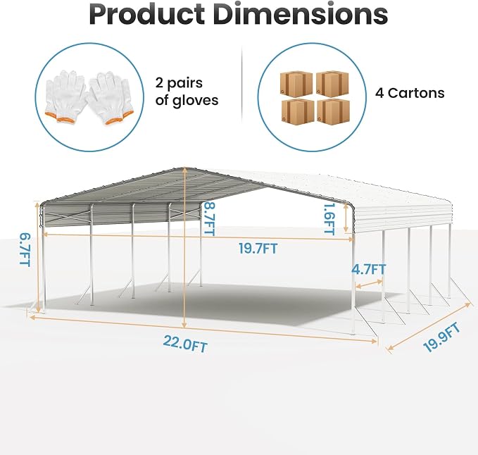 20x20' Heavy Duty Metal Carport – Sturdy Structure, All-Weather Protection - Image 8