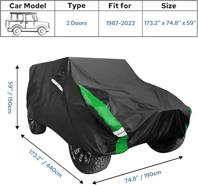 Avecrew for Jeep Wrangler Cover Waterproof 2 Door, All Weather for Jeep Rain - Image 2