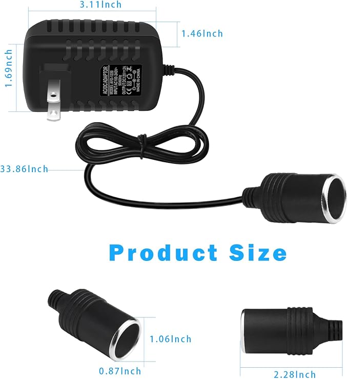 inShareplus 12V 2A 24W AC to DC Converter, 12 Volt Car Cigarette Lighter - Image 6