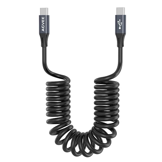 AGVEE 3ft Coiled Short USB-C to USB-C Charging Cable 60W PD Fast Charger Cord by AGVEE