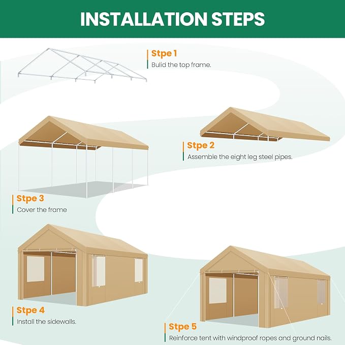 COBIZI Carports 10x20 Heavy Duty Car Canopy Garage - Image 7