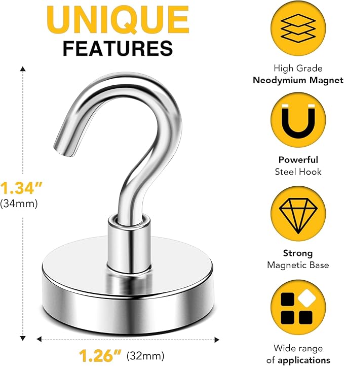 DIYMAG Magnetic Hooks, 118 LB Heavy Duty Strong Magnet - Image 3